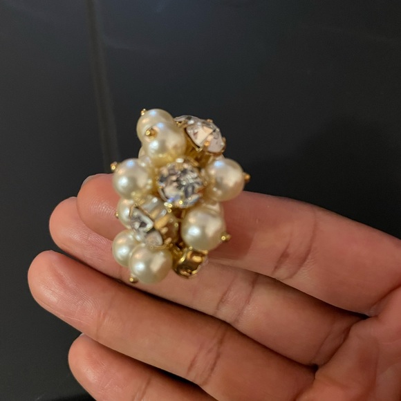 J. Crew Gold Pearl Cubic Zirconia Statement Rings - Picture 2 of 5